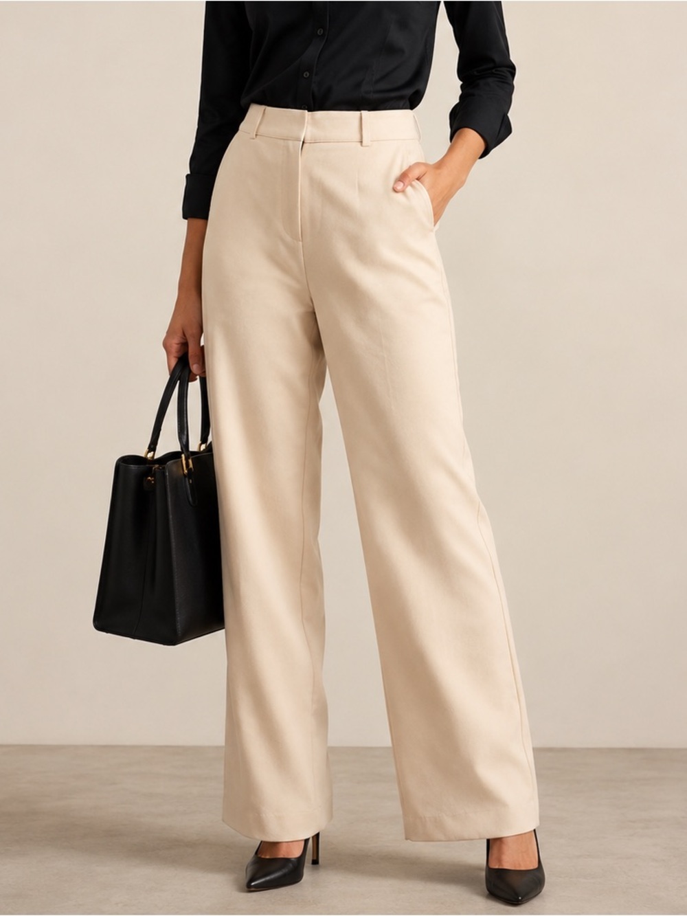 RACHEL ZOE Off white Wide Leg Trousers Dress Pants High Waist Office Size 4